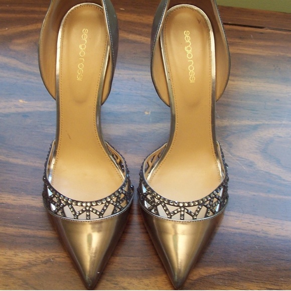 Sergio Rossi Shoes - Sergio Rossi Gold Stiletto Rhinestone Embellished pumps, 10